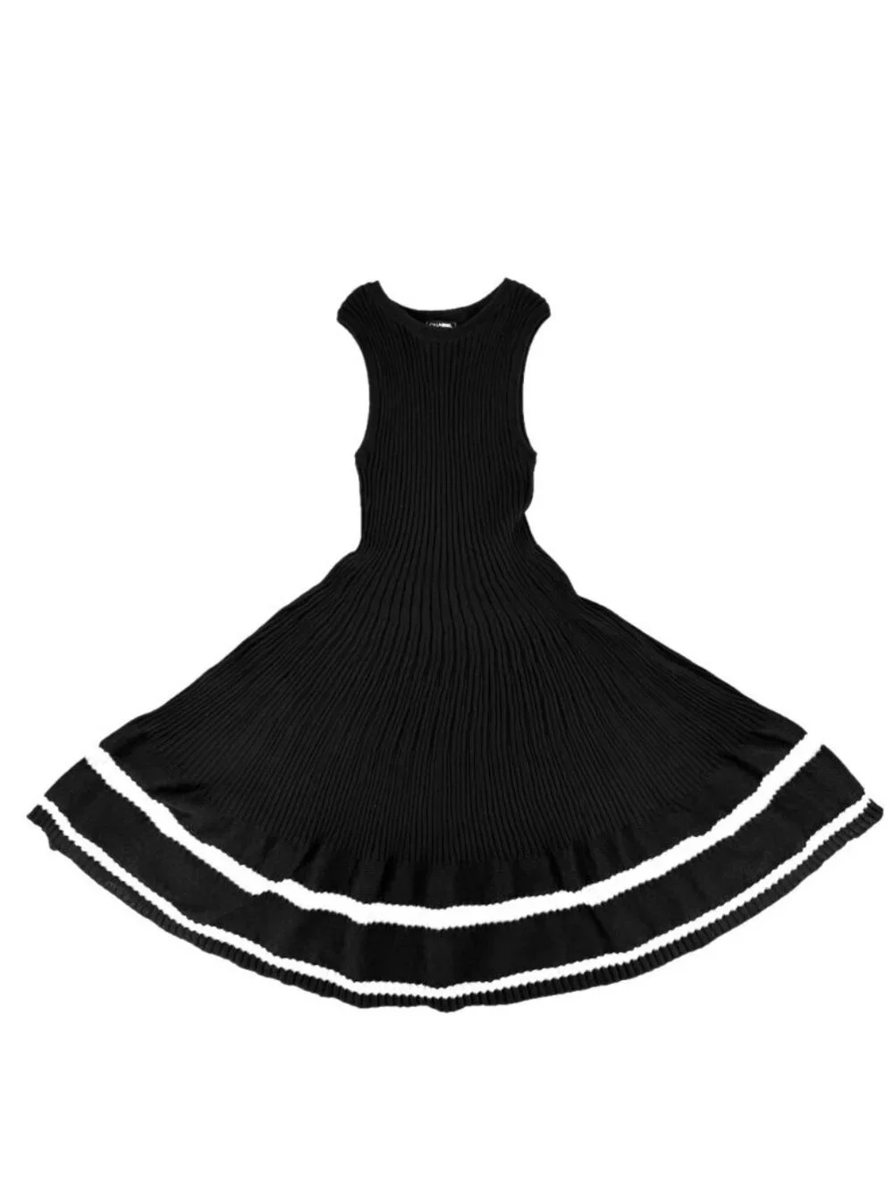 Chanel Dress Pleated Sleeveless CC Logo 34 Black White Cotton Spring Summer